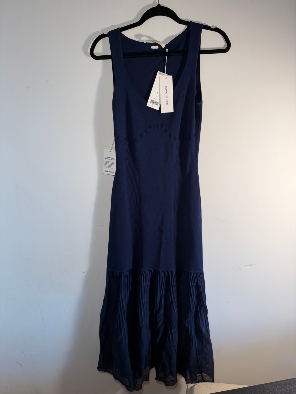 Nwt Jason Wu Collection Navy Pleated Drop-Waist Knit Midi Tank Dress - Size S